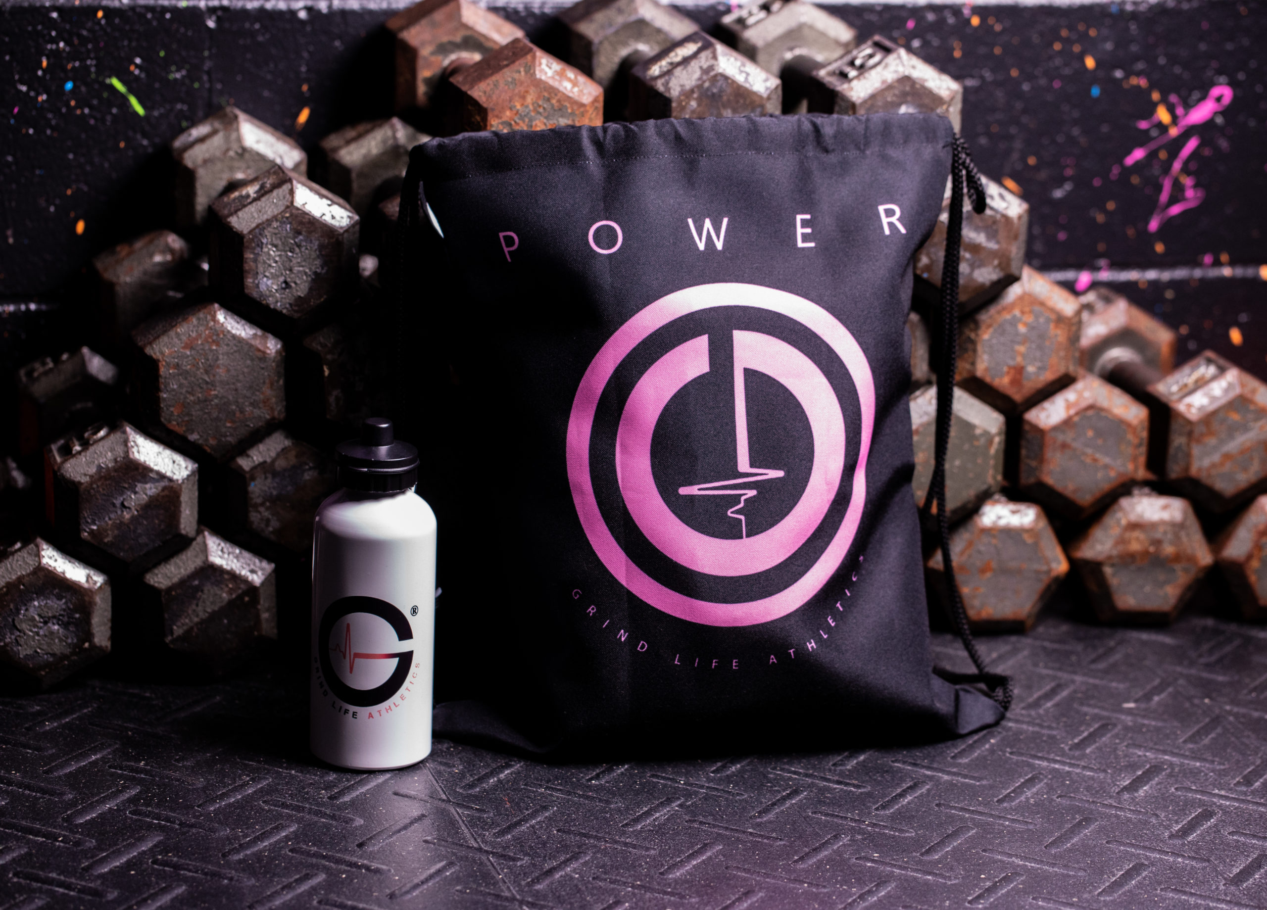 Workout gear POWER I Pink Drawstring Backpack - Black Grind Life Athletics 6T4A8644